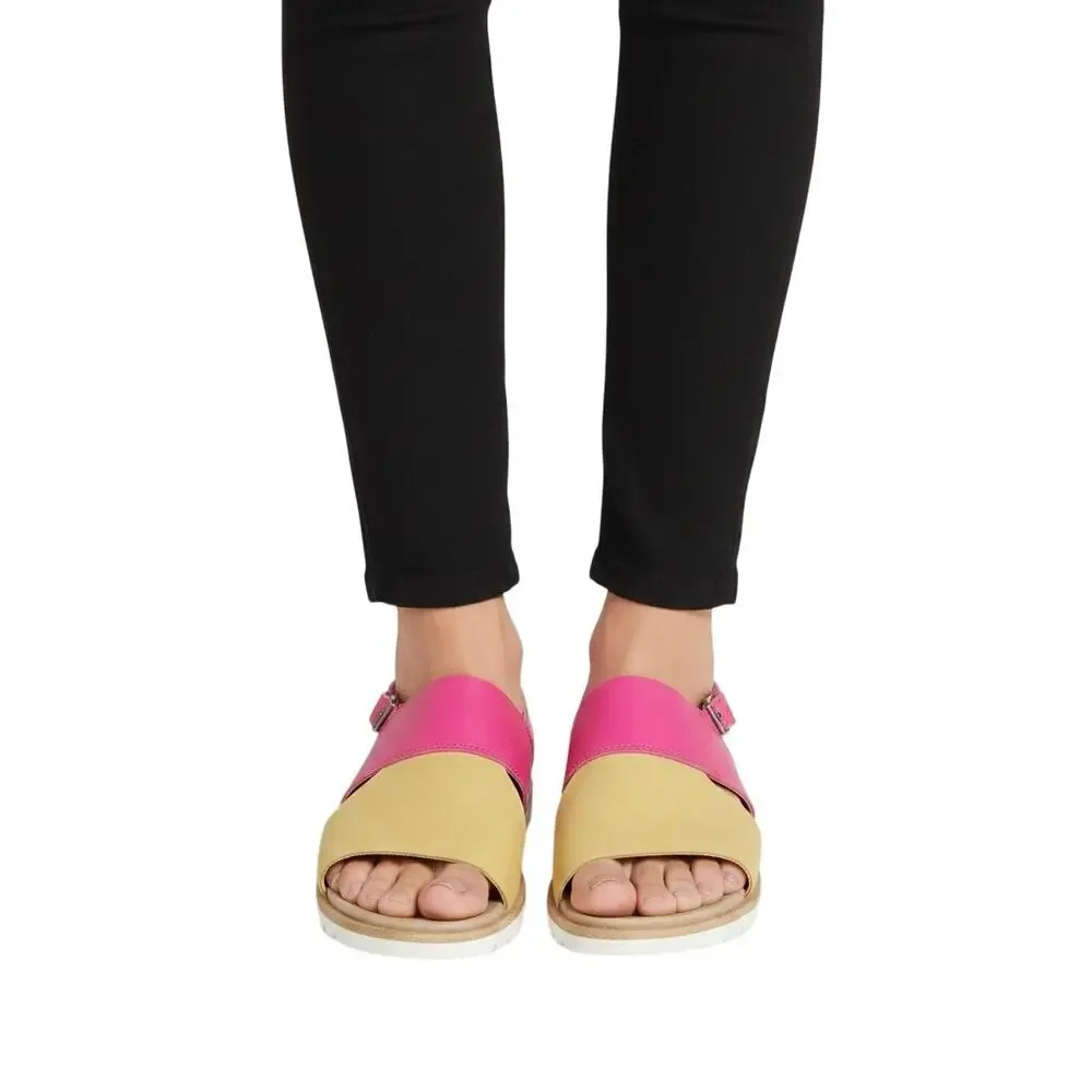 SOREL Pink Cut Out Ella Ii Round Toe Leather Slingback Sandals, US6.5